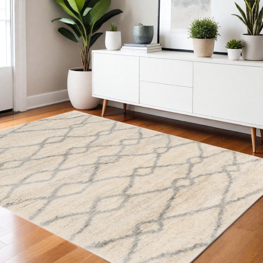 5' X 8' Ivory And Gray Chain Area Rug-Area Rugs-DECOROLALA