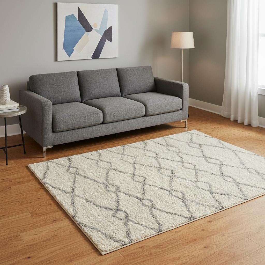 5' X 8' Ivory And Gray Chain Area Rug-Area Rugs-DECOROLALA
