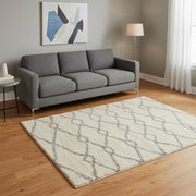 5' X 8' Ivory And Gray Chain Area Rug-Area Rugs-DECOROLALA