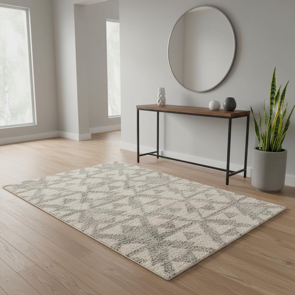 5' X 8' Ivory And Gray Geometric Area Rug-Area Rugs-DECOROLALA