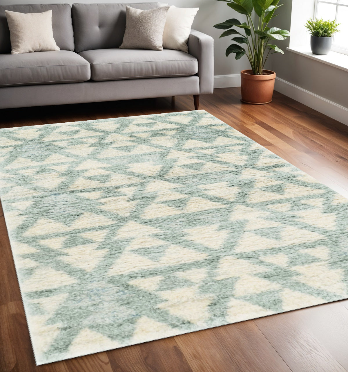 5' X 8' Ivory And Gray Geometric Area Rug-Area Rugs-DECOROLALA