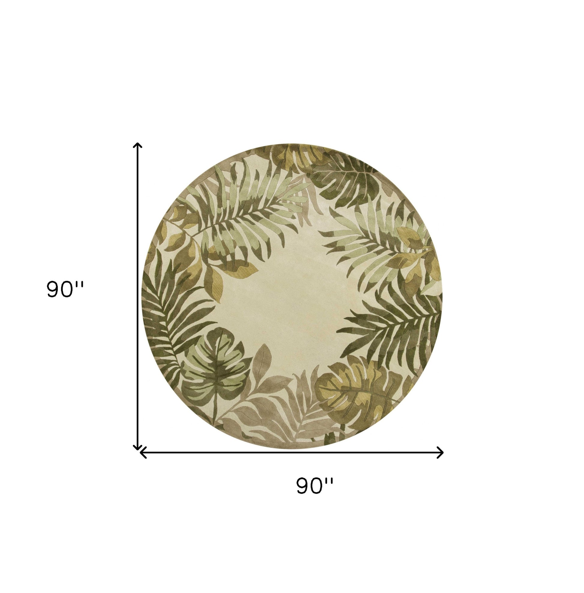5' X 8' Ivory And Green Wool Botanical Leaves Hand Tufted Area Rug-Area Rugs-DECOROLALA