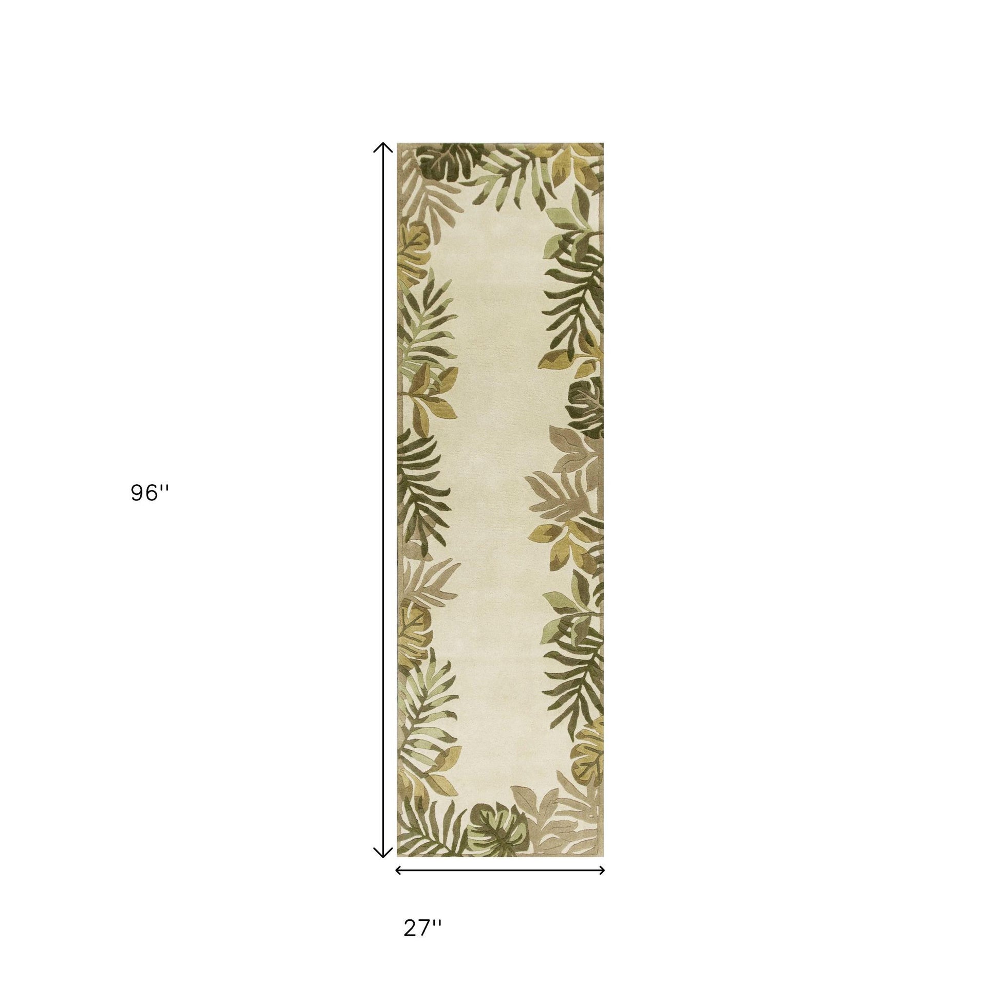 5' X 8' Ivory And Green Wool Botanical Leaves Hand Tufted Area Rug-Area Rugs-DECOROLALA