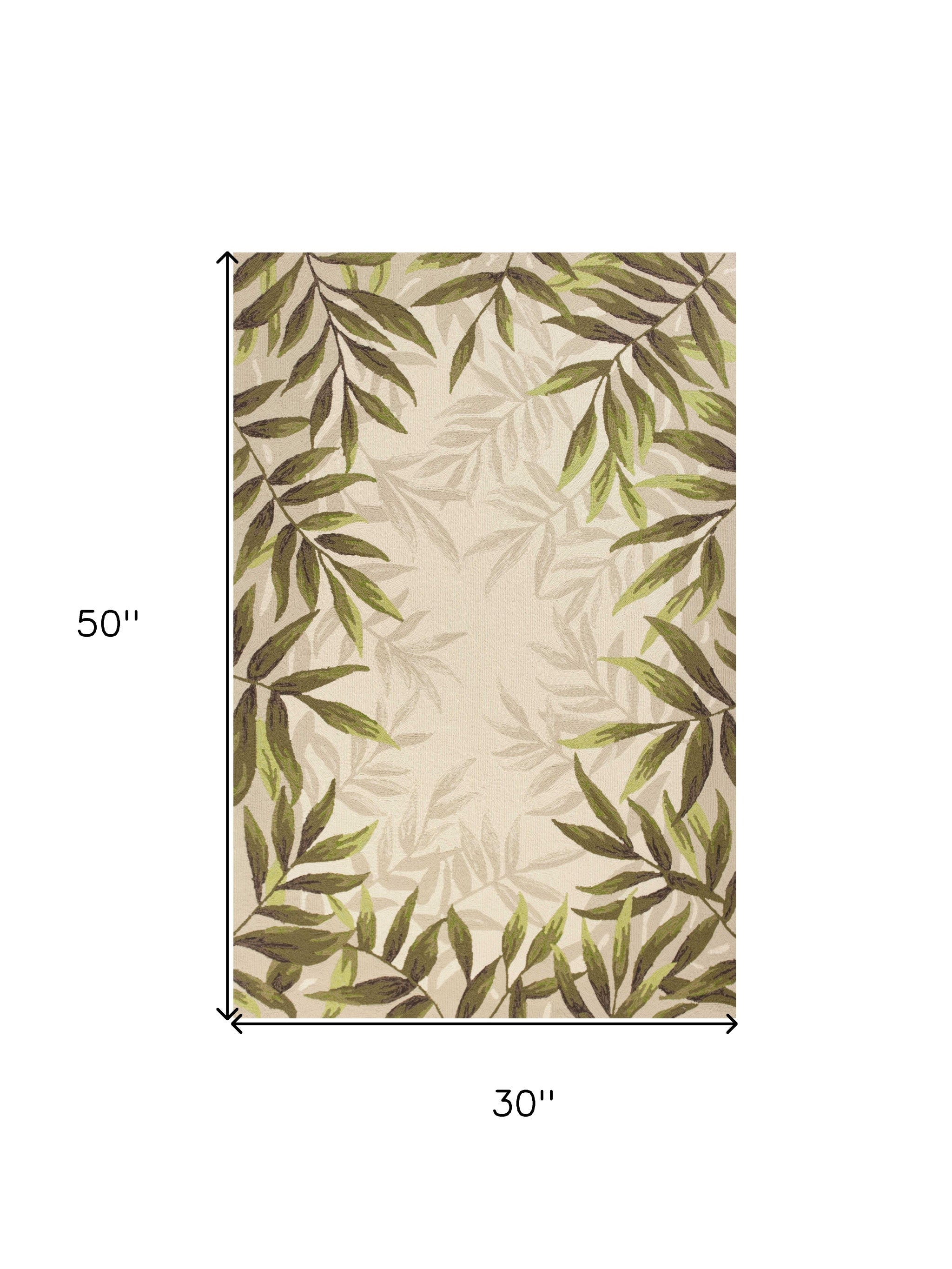 5' X 8' Ivory And Green Wool Botanical Leaves Hand Tufted Area Rug-Area Rugs-DECOROLALA