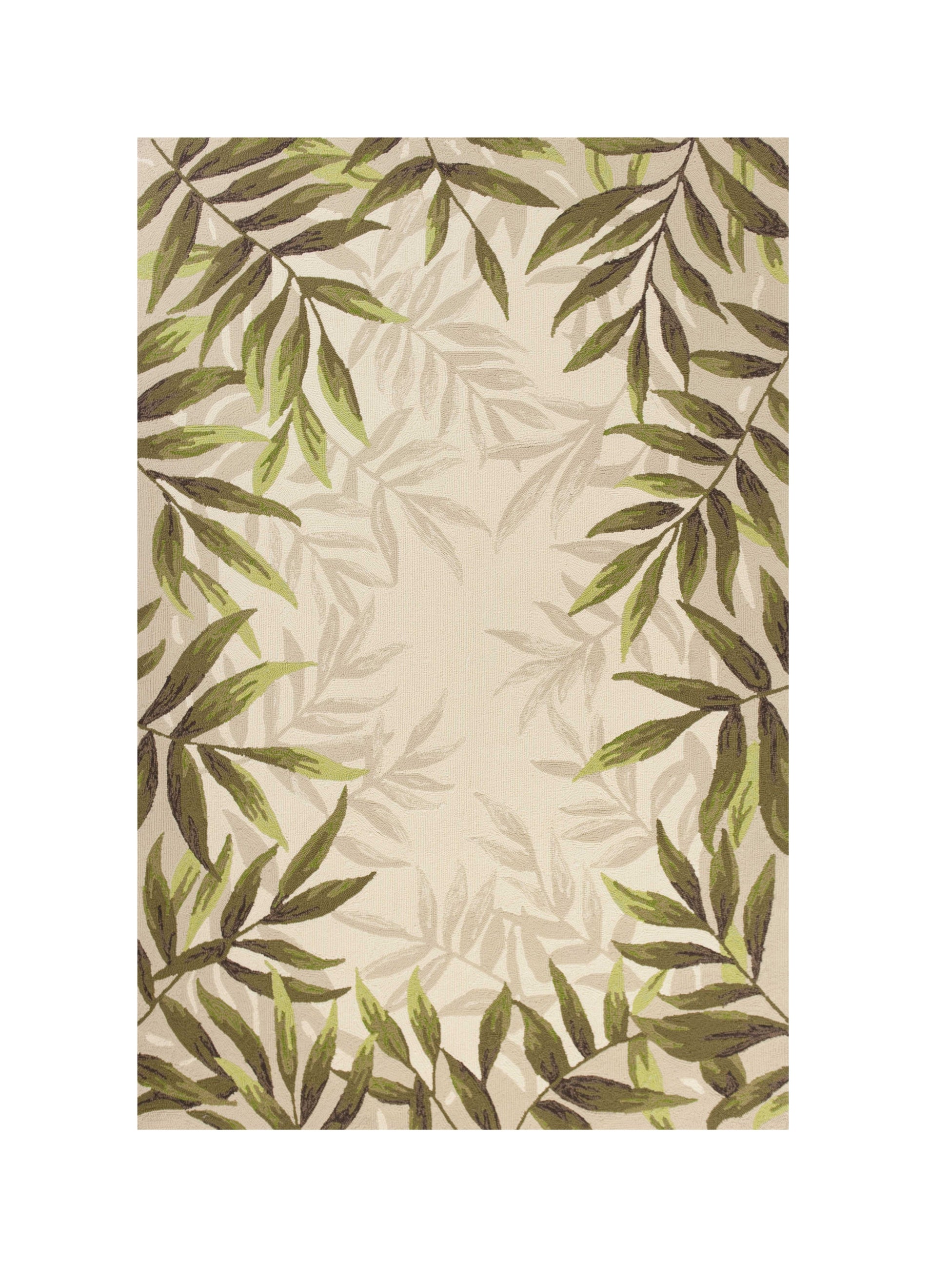 5' X 8' Ivory And Green Wool Botanical Leaves Hand Tufted Area Rug-Area Rugs-DECOROLALA