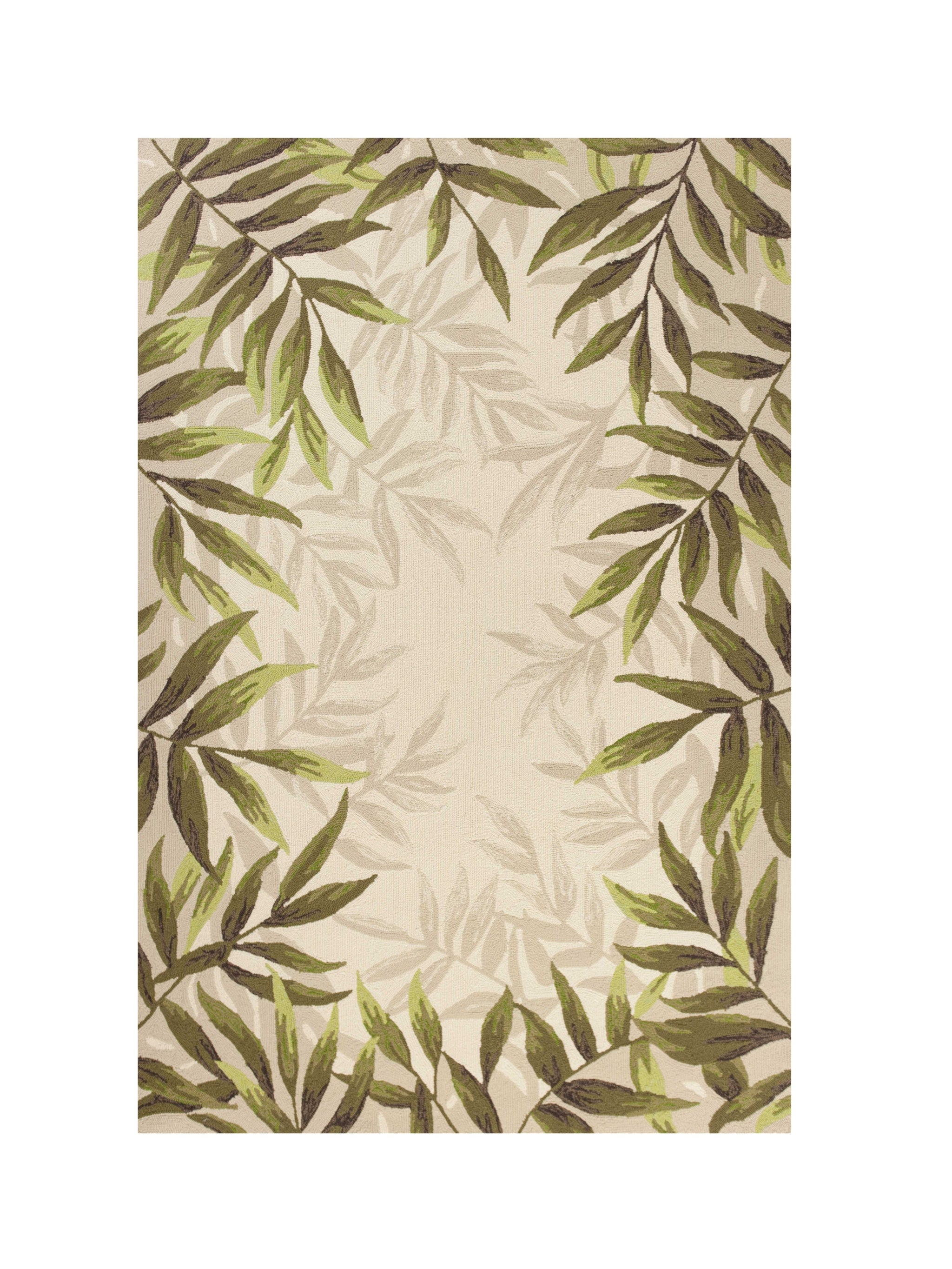 5' X 8' Ivory And Green Wool Botanical Leaves Hand Tufted Area Rug-Area Rugs-DECOROLALA