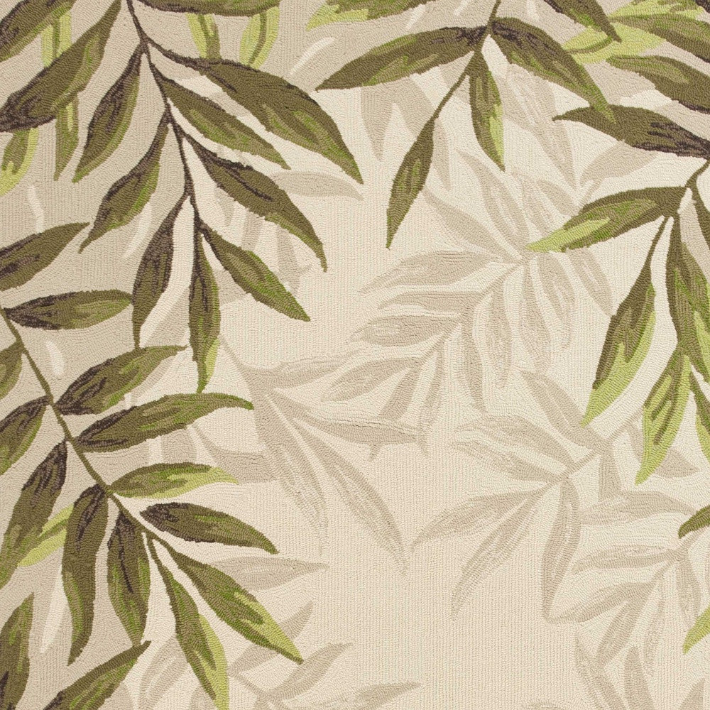 5' X 8' Ivory And Green Wool Botanical Leaves Hand Tufted Area Rug-Area Rugs-DECOROLALA