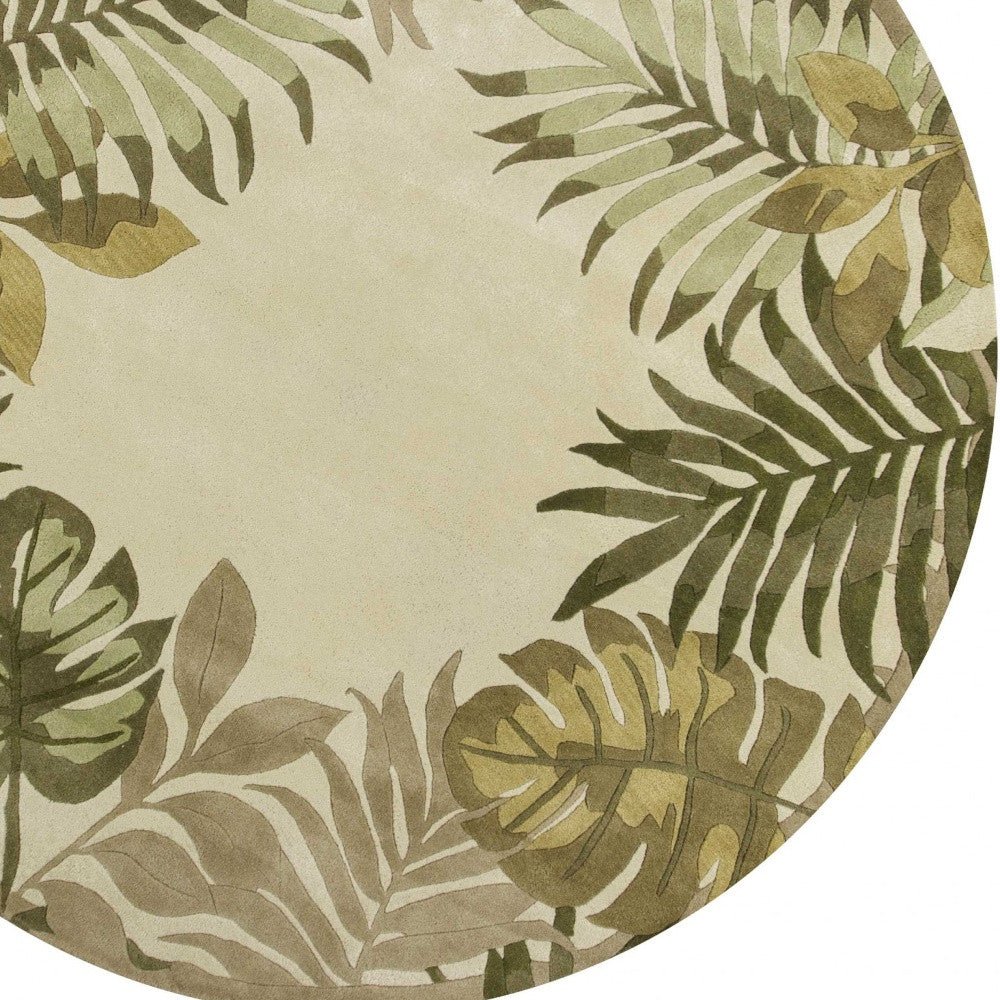 5' X 8' Ivory And Green Wool Botanical Leaves Hand Tufted Area Rug-Area Rugs-DECOROLALA
