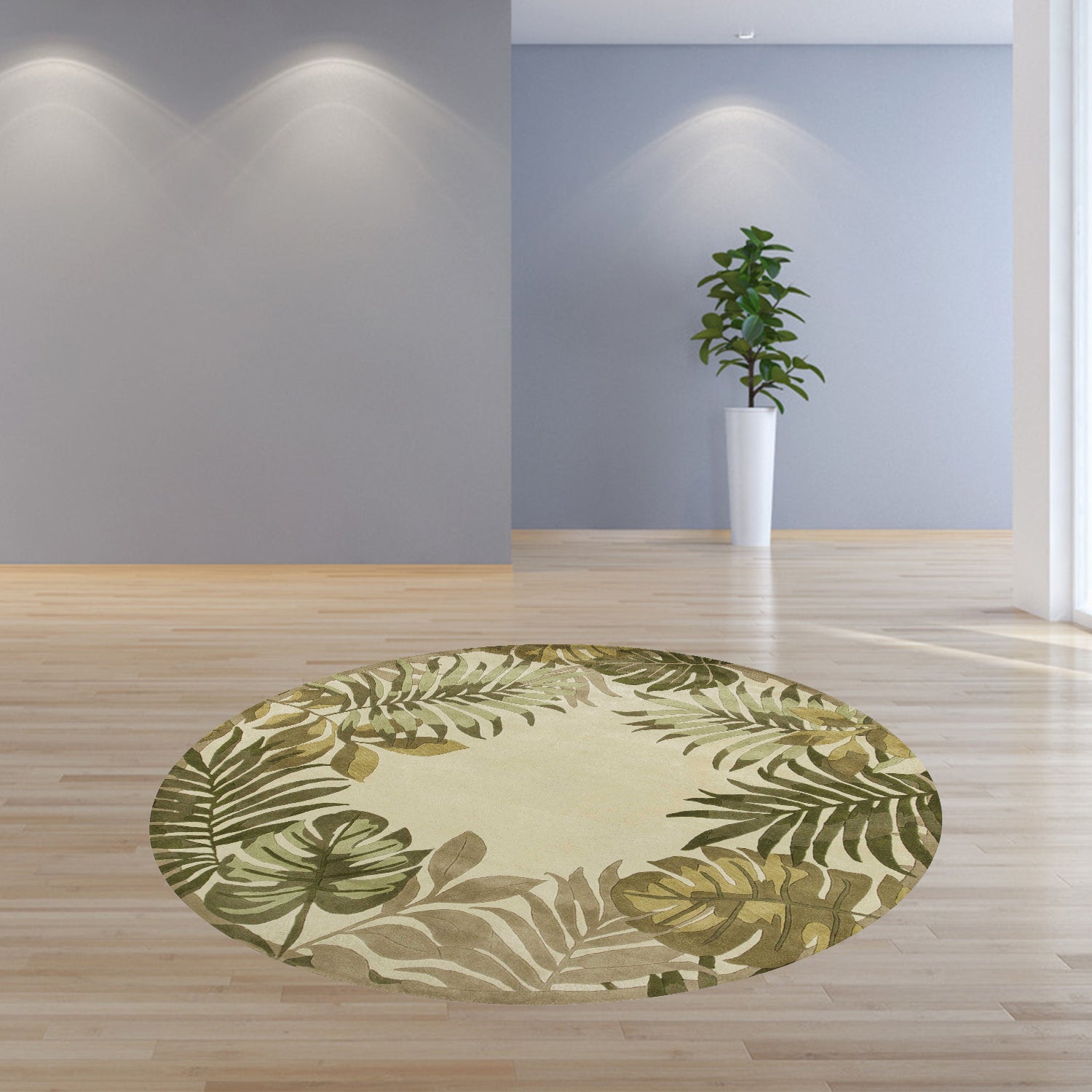 5' X 8' Ivory And Green Wool Botanical Leaves Hand Tufted Area Rug-Area Rugs-DECOROLALA
