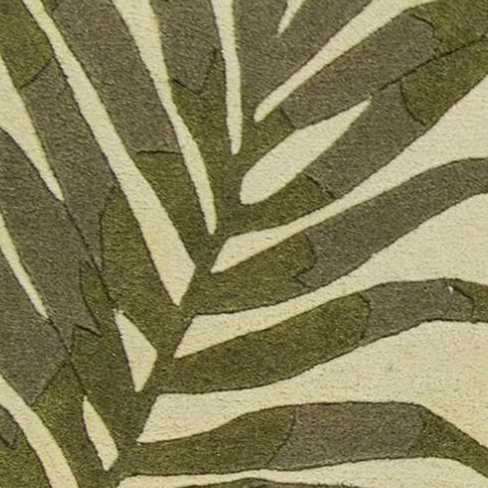 5' X 8' Ivory And Green Wool Botanical Leaves Hand Tufted Area Rug-Area Rugs-DECOROLALA