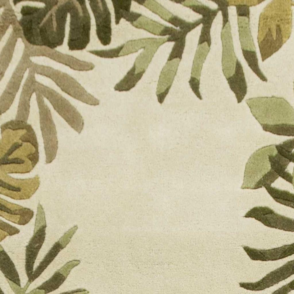 5' X 8' Ivory And Green Wool Botanical Leaves Hand Tufted Area Rug-Area Rugs-DECOROLALA