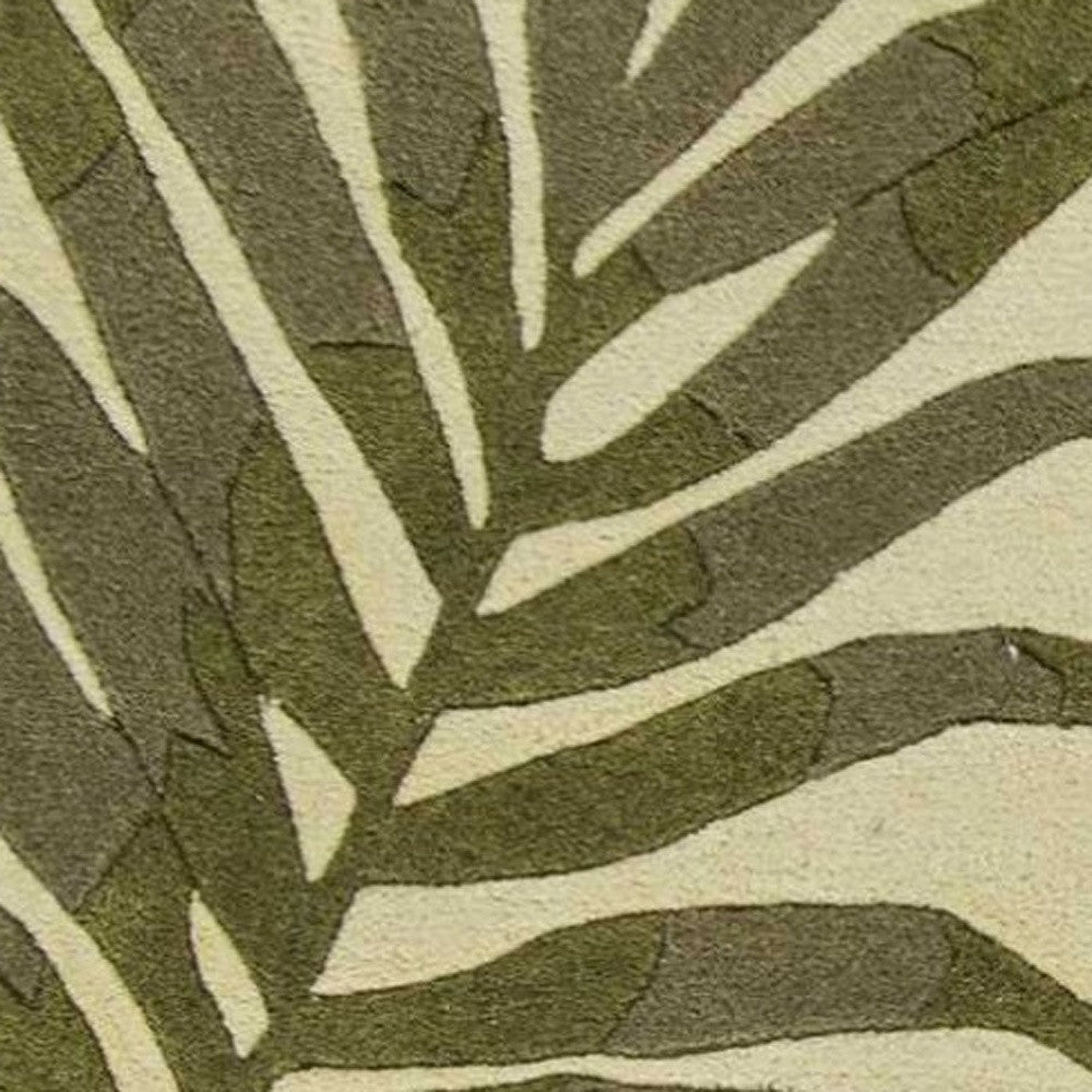 5' X 8' Ivory And Green Wool Botanical Leaves Hand Tufted Area Rug-Area Rugs-DECOROLALA