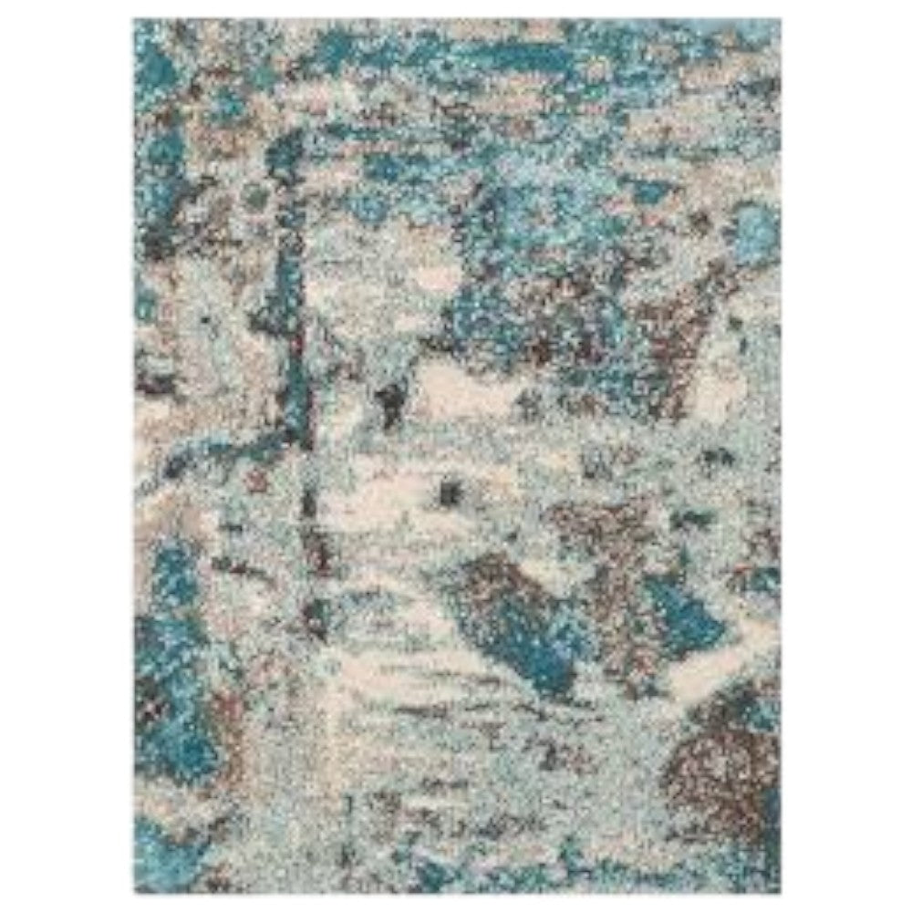 5' X 8' Ivory And Teal Abstract Area Rug-Area Rugs-DECOROLALA