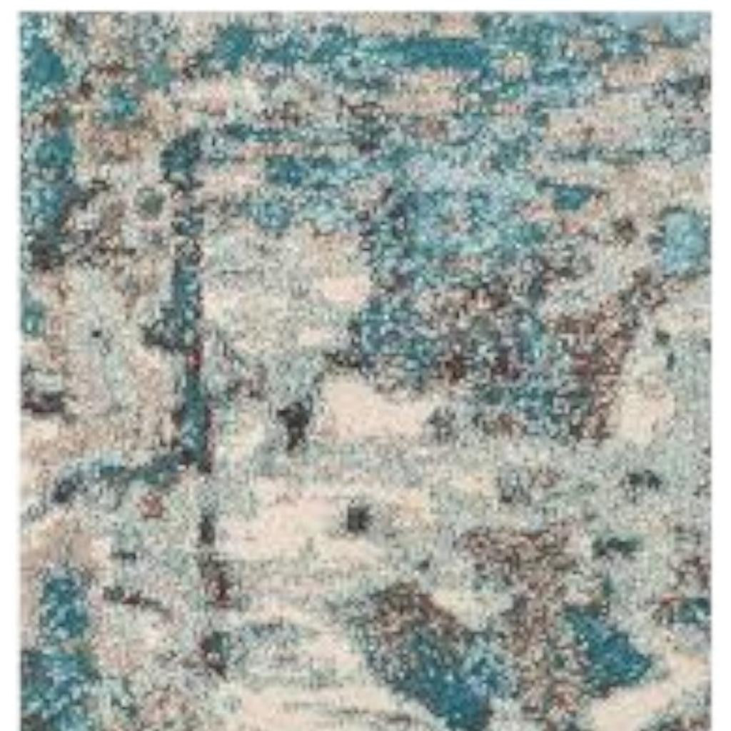 5' X 8' Ivory And Teal Abstract Area Rug-Area Rugs-DECOROLALA