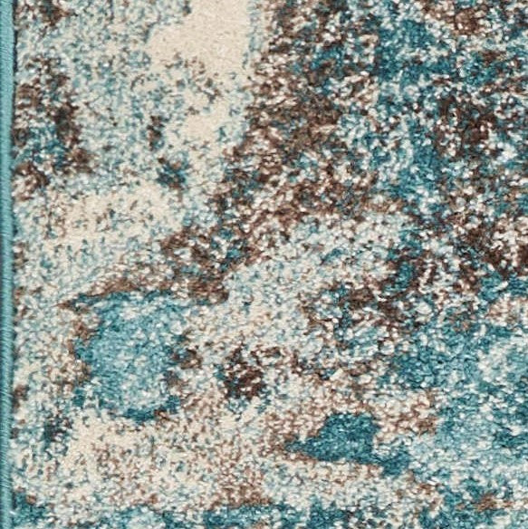 5' X 8' Ivory And Teal Abstract Area Rug-Area Rugs-DECOROLALA