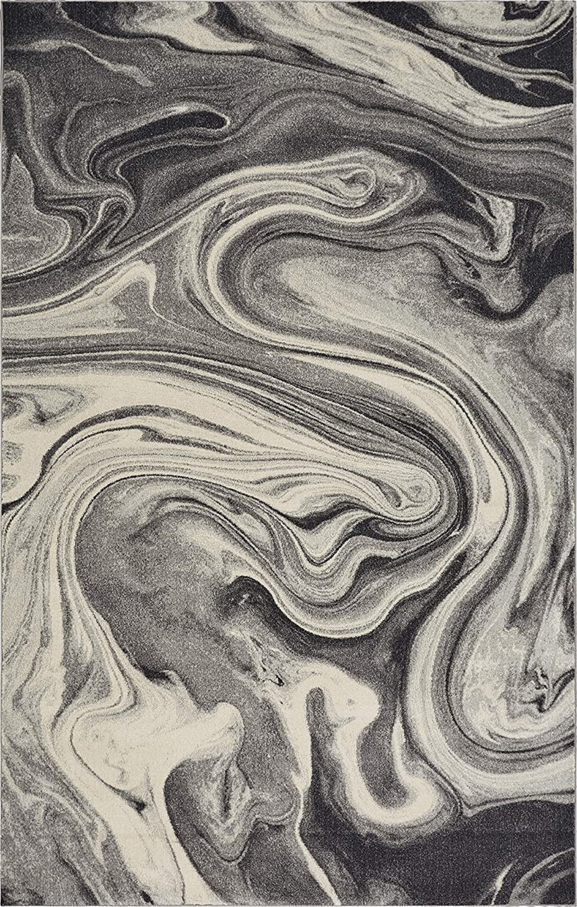 5' X 8' Ivory Black And Gray Abstract Area Rug-Area Rugs-DECOROLALA