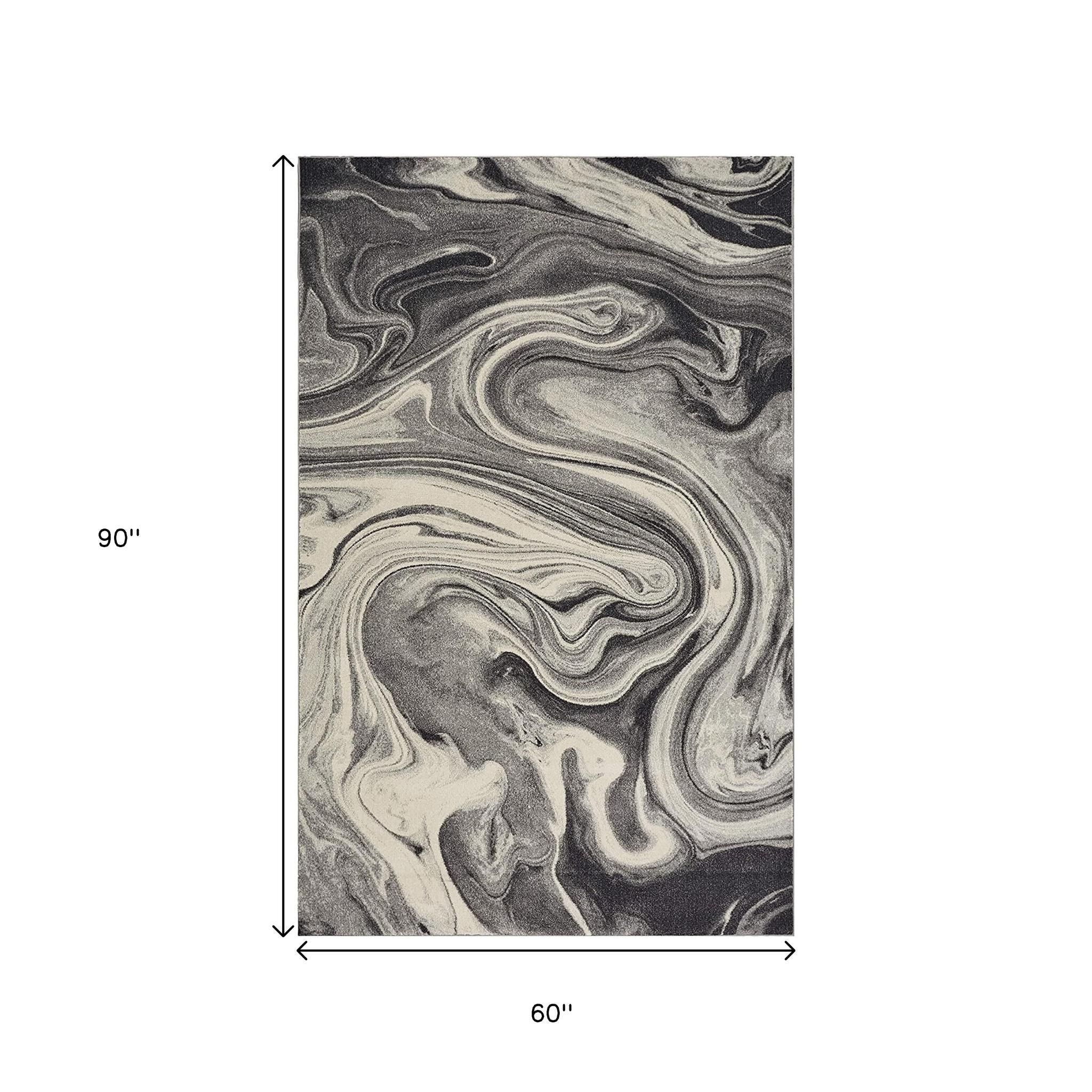 5' X 8' Ivory Black And Gray Abstract Area Rug-Area Rugs-DECOROLALA