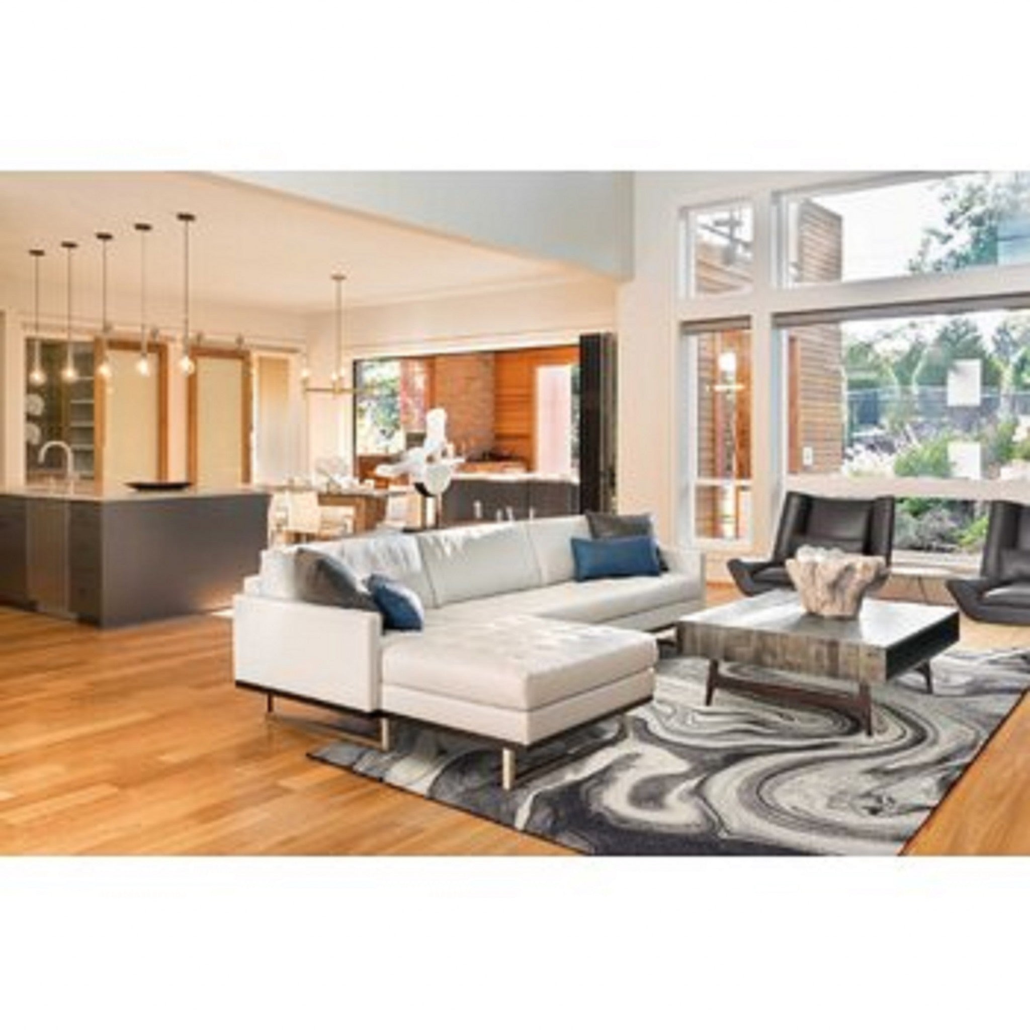 5' X 8' Ivory Black And Gray Abstract Area Rug-Area Rugs-DECOROLALA