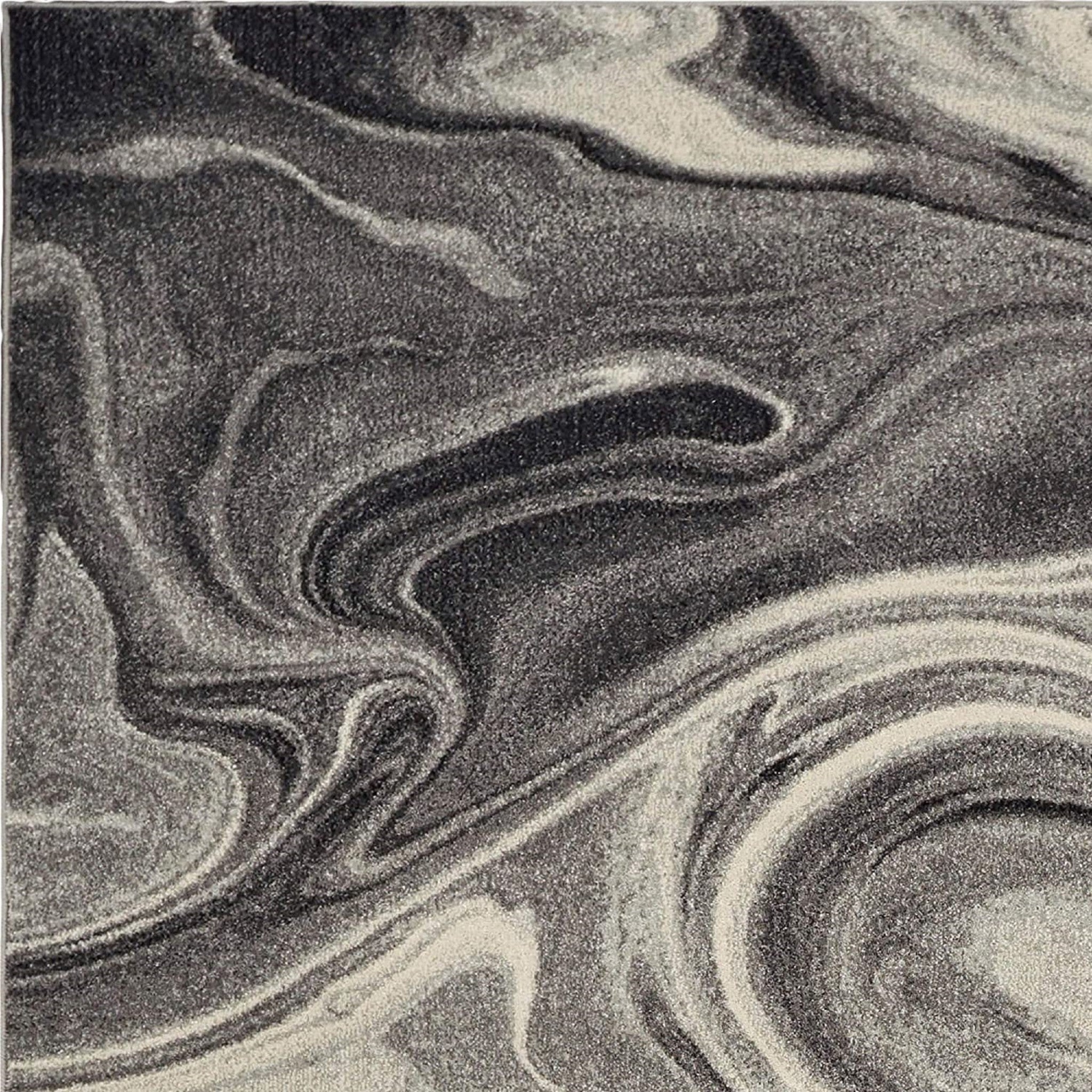 5' X 8' Ivory Black And Gray Abstract Area Rug-Area Rugs-DECOROLALA