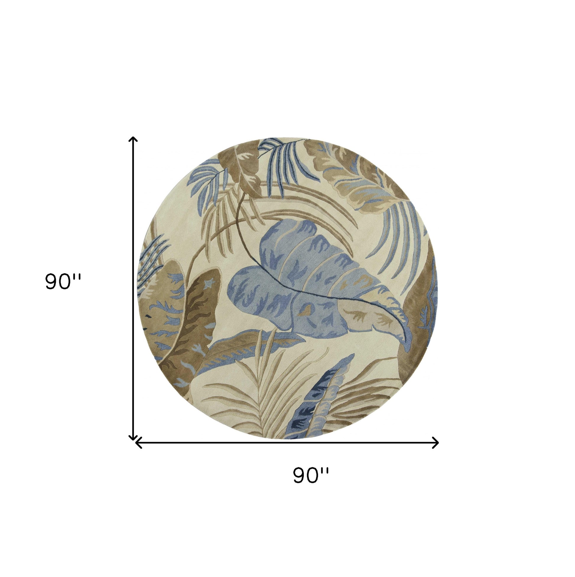 5' X 8' Ivory Blue And Brown Wool Tropical Botanical Hand Tufted Area Rug-Area Rugs-DECOROLALA