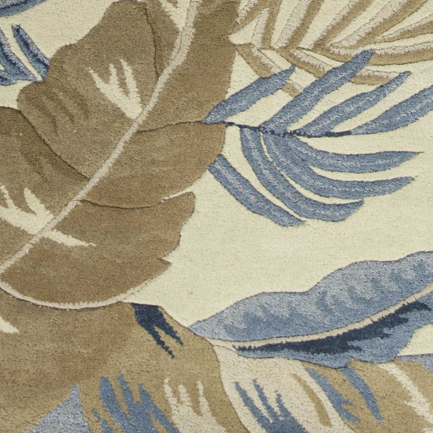 5' X 8' Ivory Blue And Brown Wool Tropical Botanical Hand Tufted Area Rug-Area Rugs-DECOROLALA