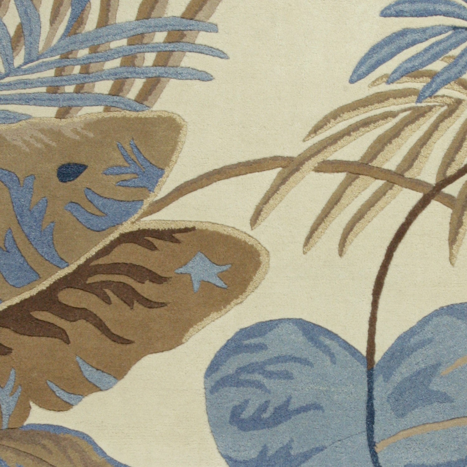 5' X 8' Ivory Blue And Brown Wool Tropical Botanical Hand Tufted Area Rug-Area Rugs-DECOROLALA