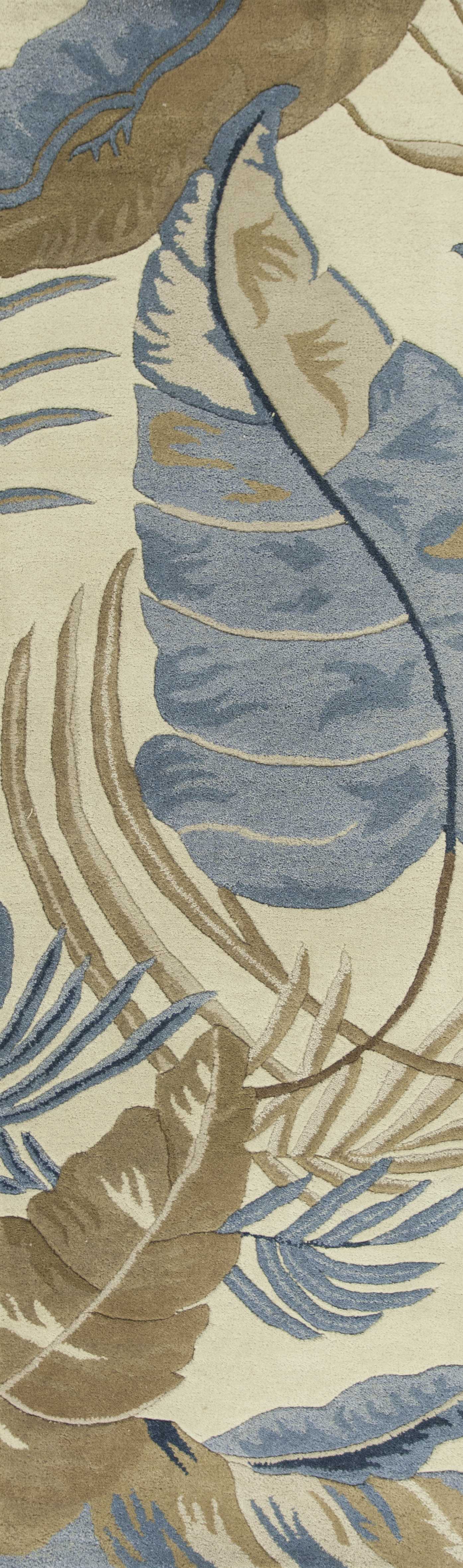 5' X 8' Ivory Blue And Brown Wool Tropical Botanical Hand Tufted Area Rug-Area Rugs-DECOROLALA