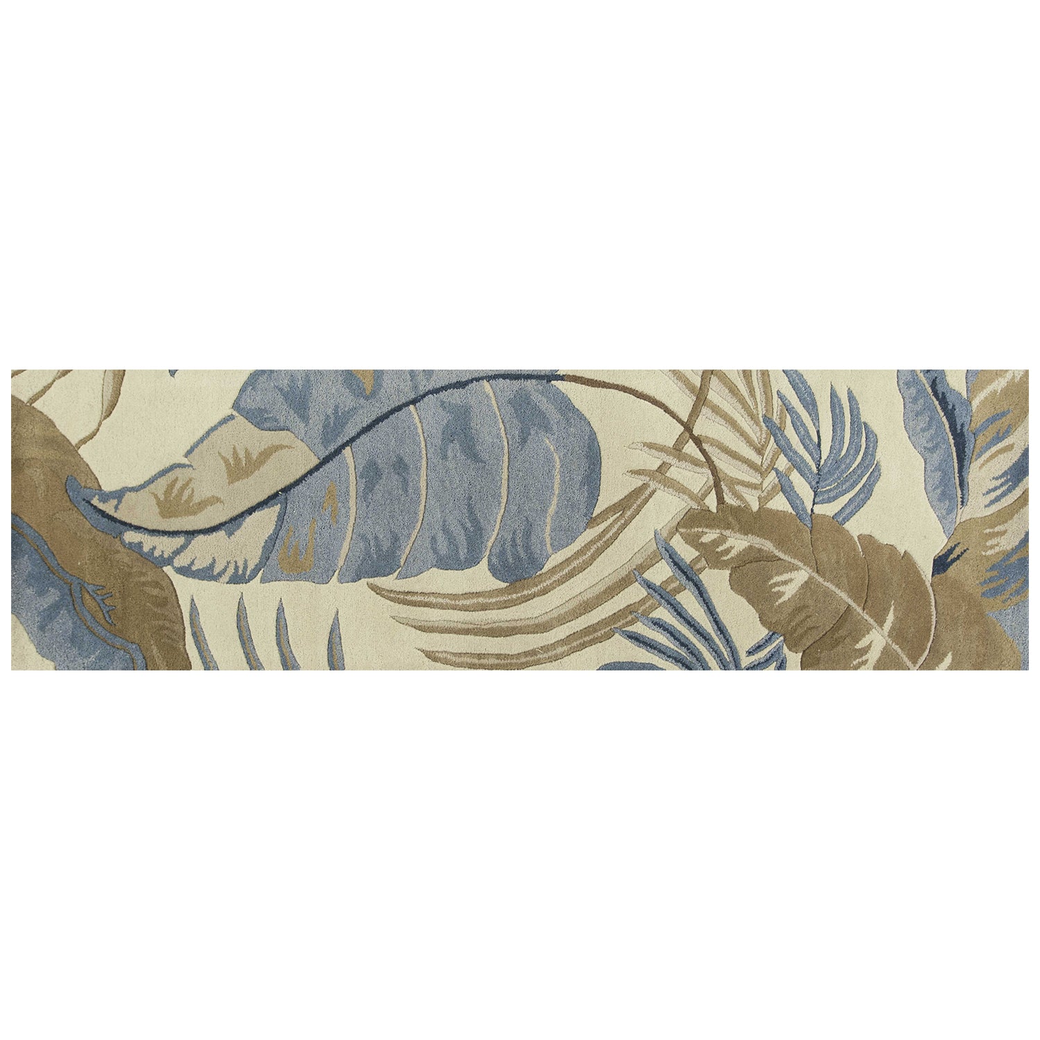 5' X 8' Ivory Blue And Brown Wool Tropical Botanical Hand Tufted Area Rug-Area Rugs-DECOROLALA