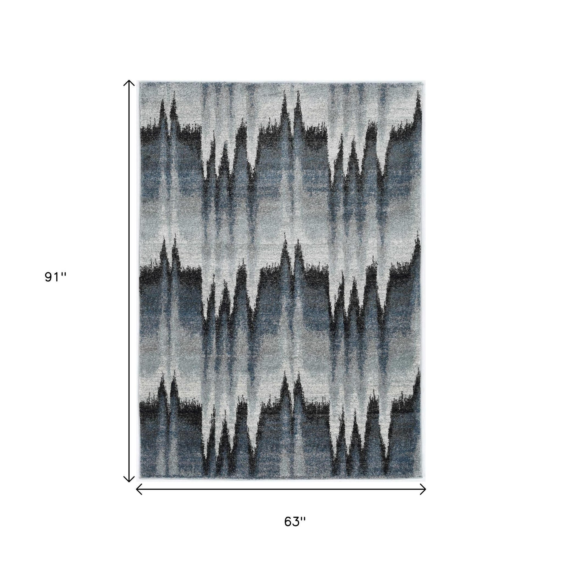 5' X 8' Ivory Blue And Gray Abstract Area Rug-Area Rugs-DECOROLALA