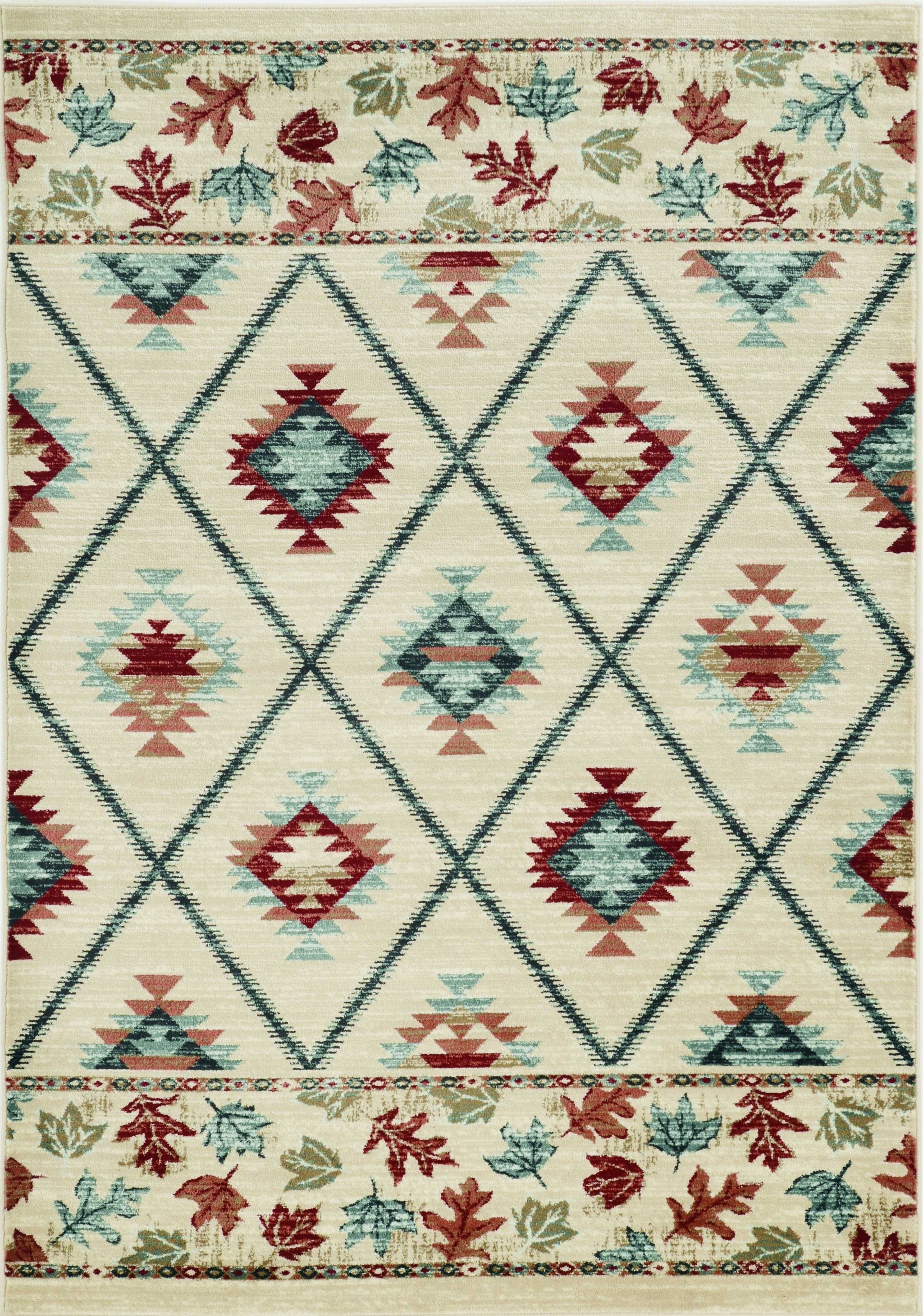 5' X 8' Ivory Blue And Red Southwestern Area Rug-Area Rugs-DECOROLALA