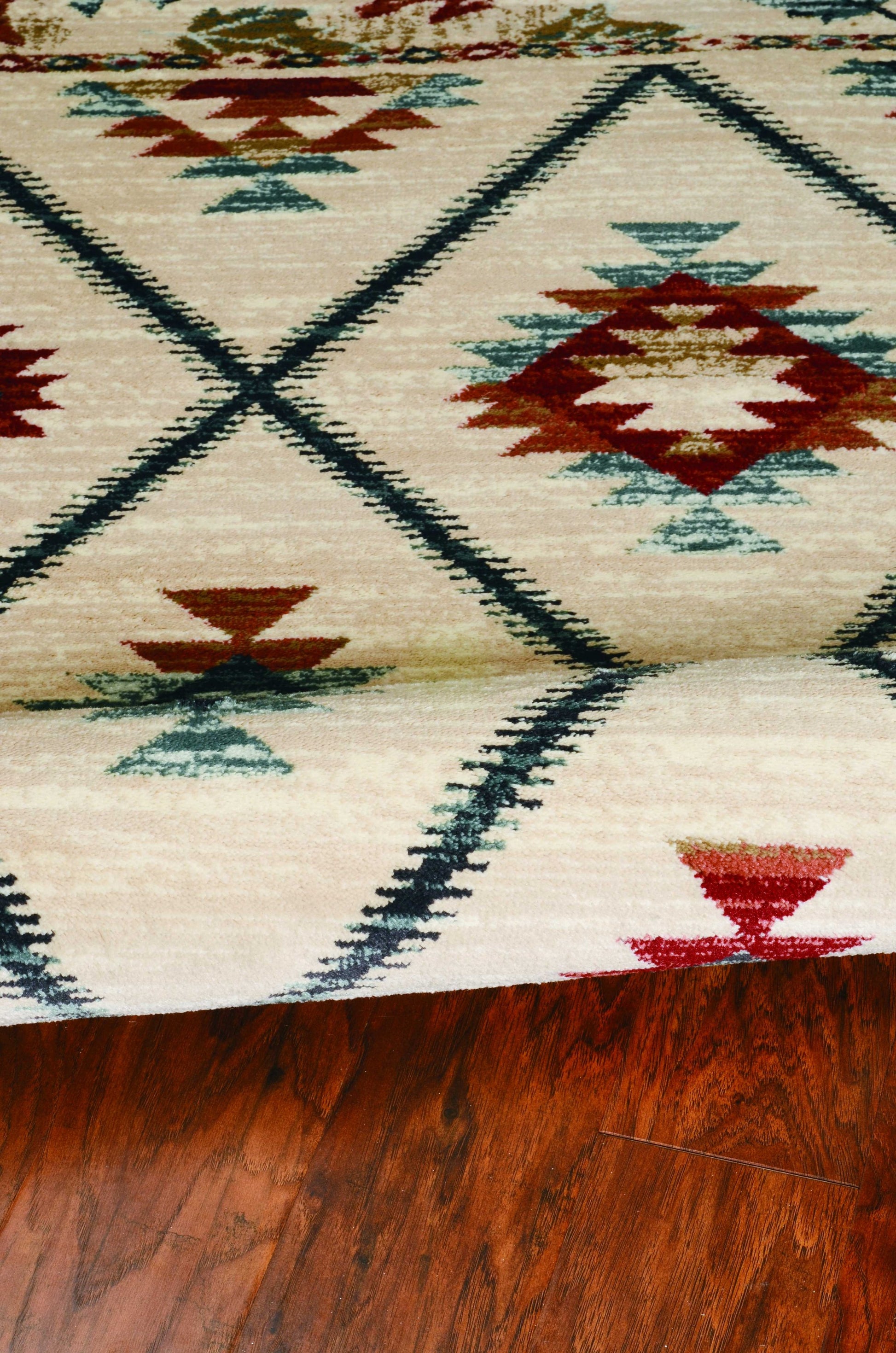 5' X 8' Ivory Blue And Red Southwestern Area Rug-Area Rugs-DECOROLALA