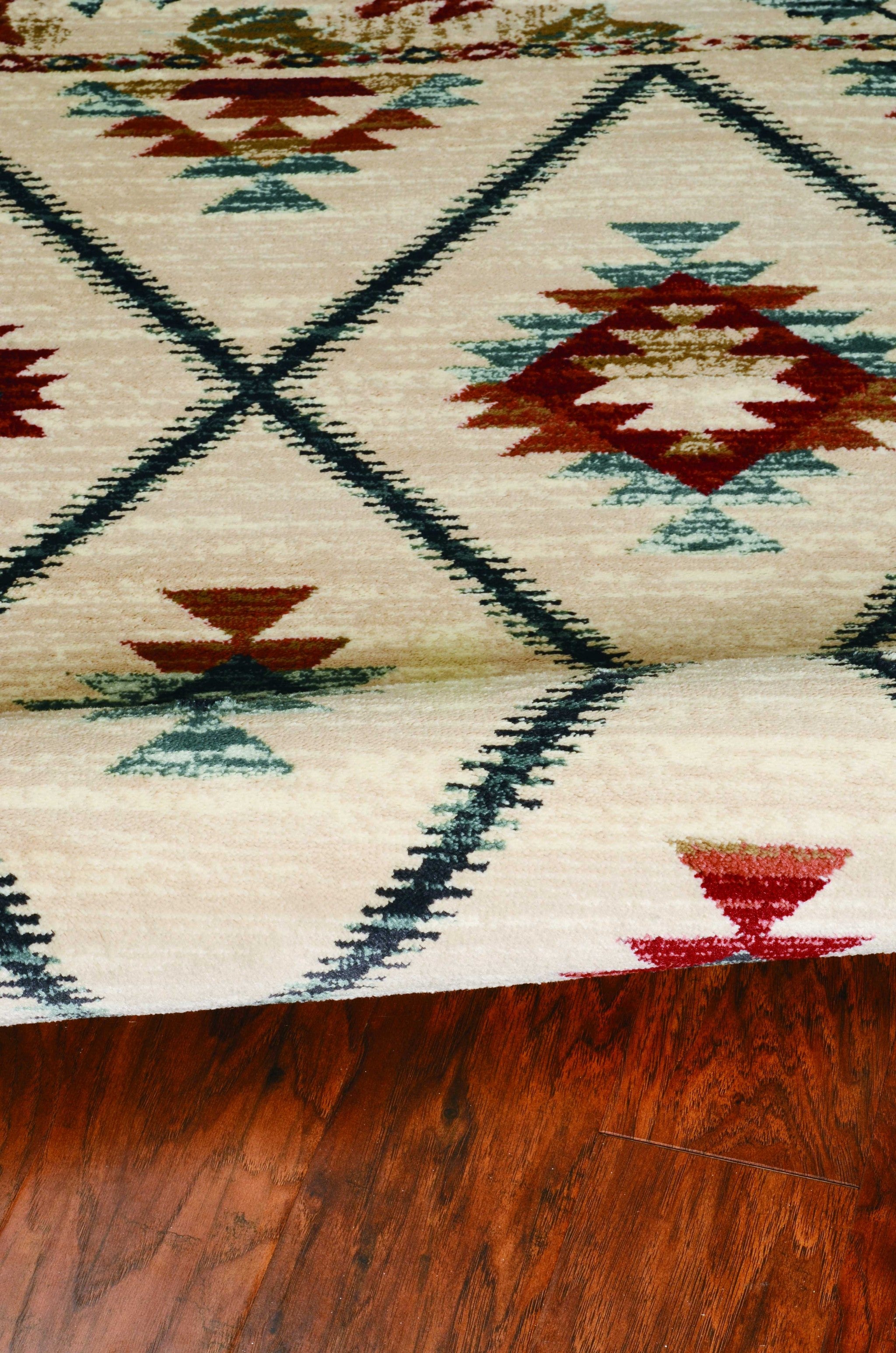 5' X 8' Ivory Blue And Red Southwestern Area Rug-Area Rugs-DECOROLALA