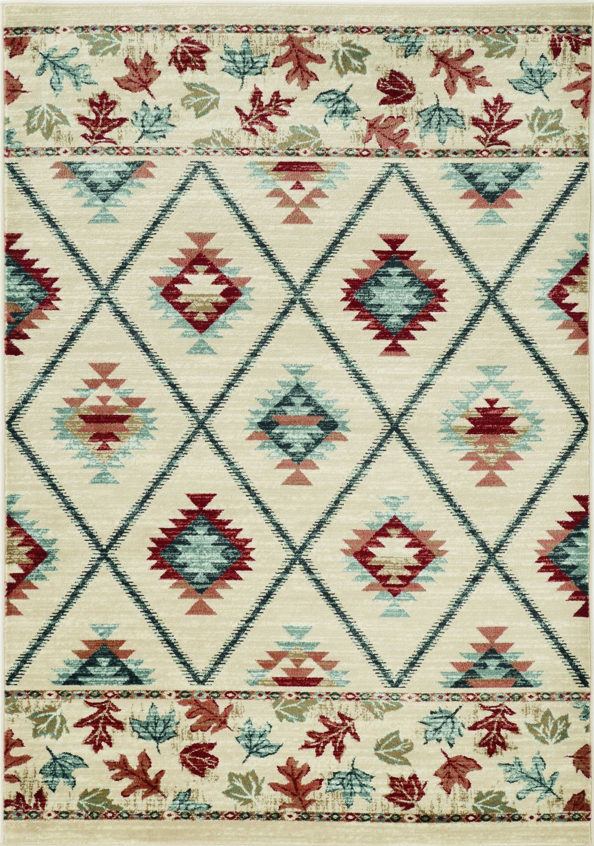5' X 8' Ivory Blue And Red Southwestern Area Rug-Area Rugs-DECOROLALA