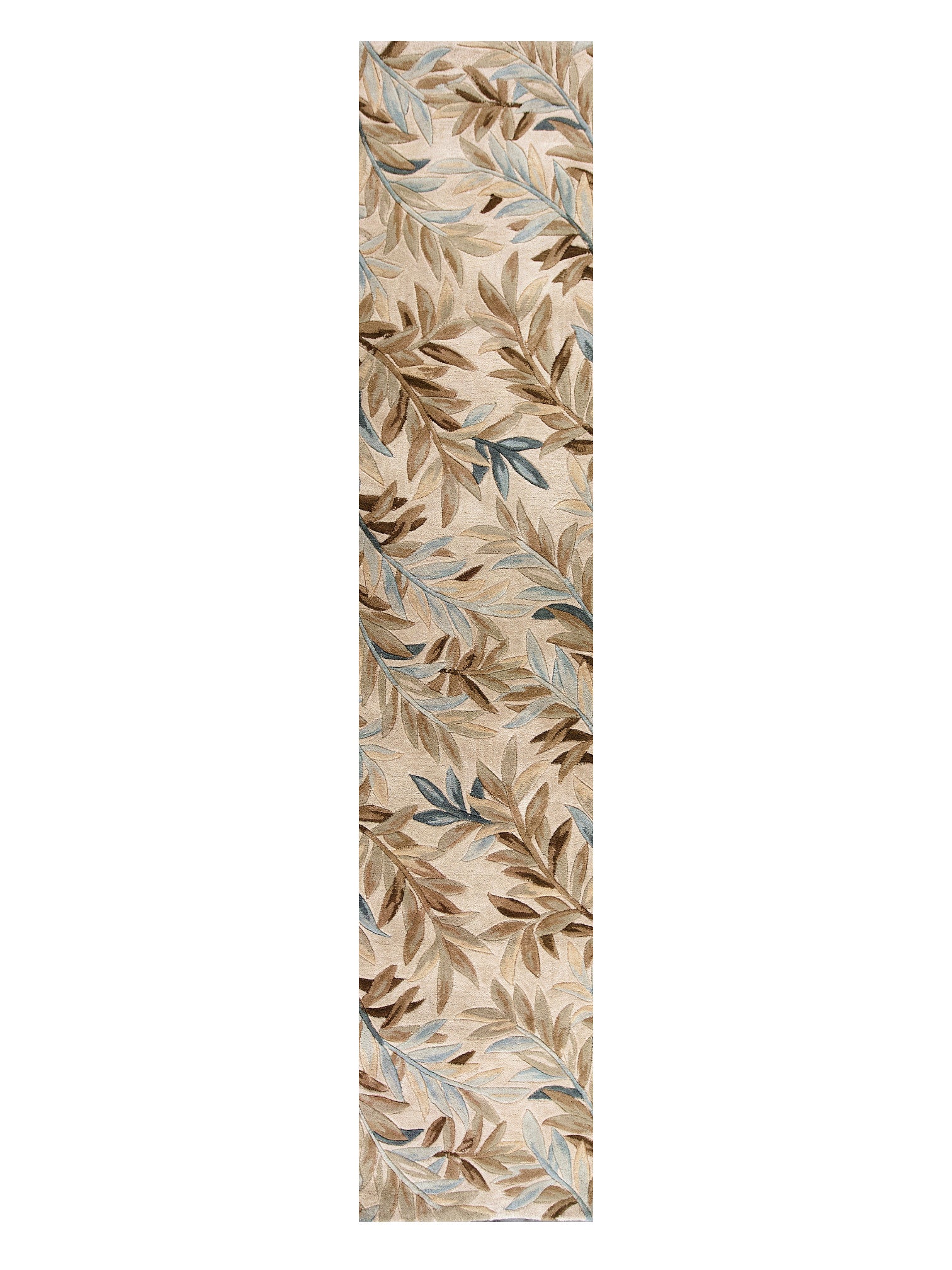 5' X 8' Ivory Brown And Blue Wool Botanical Leaves Hand Tufted Area Rug-Area Rugs-DECOROLALA