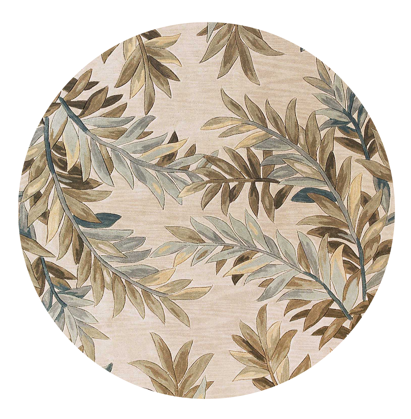 5' X 8' Ivory Brown And Blue Wool Botanical Leaves Hand Tufted Area Rug-Area Rugs-DECOROLALA
