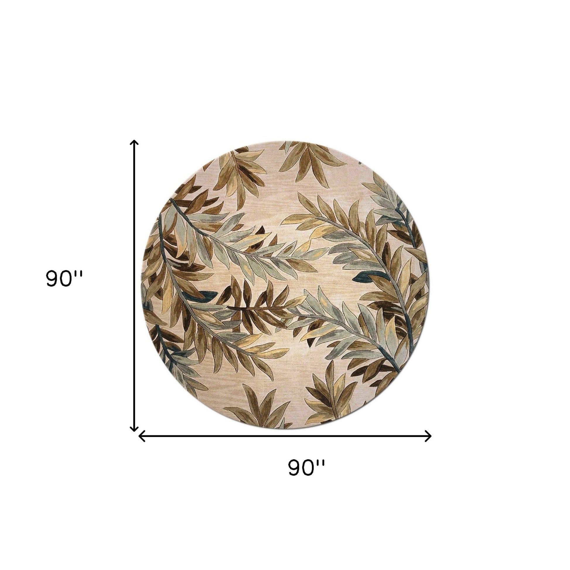 5' X 8' Ivory Brown And Blue Wool Botanical Leaves Hand Tufted Area Rug-Area Rugs-DECOROLALA