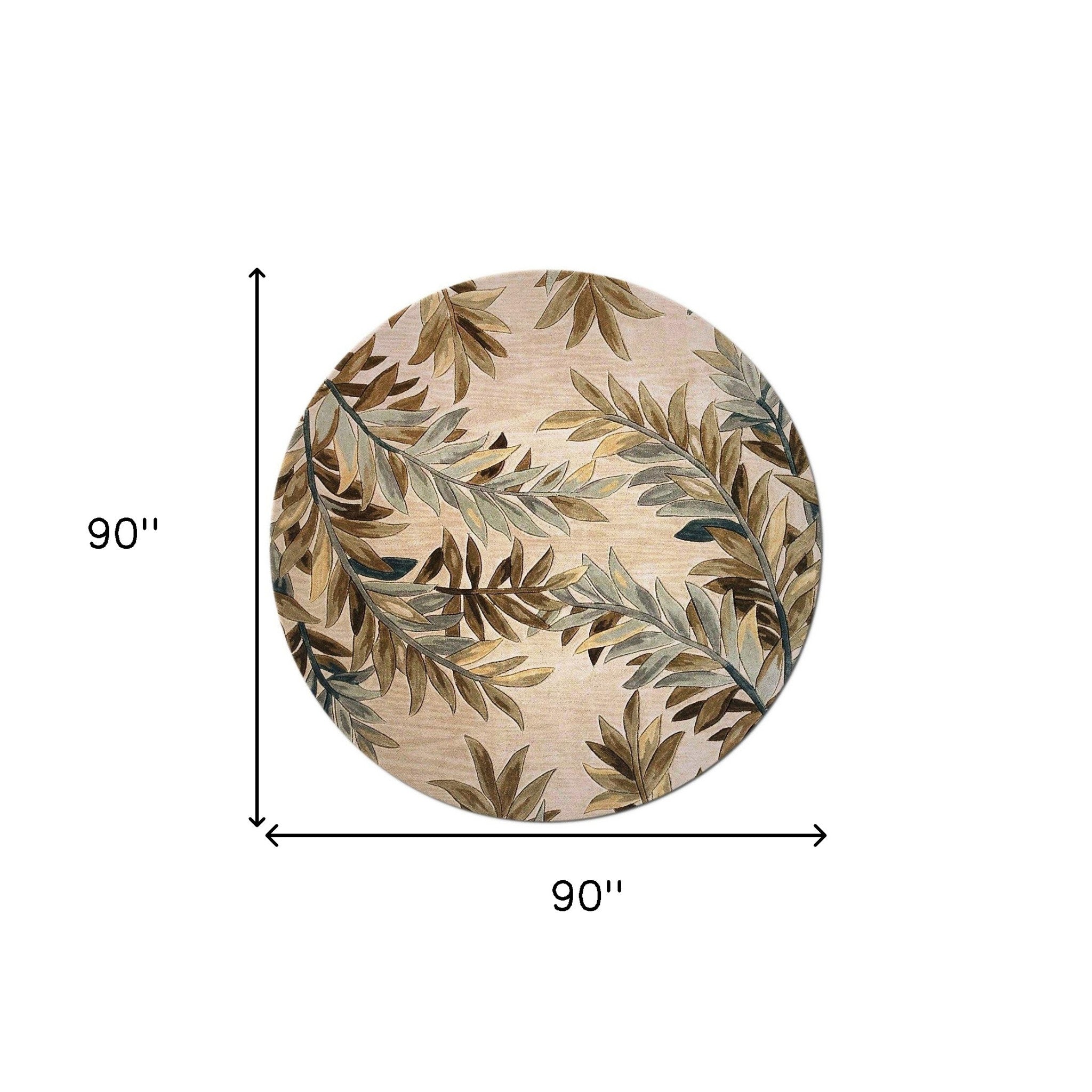 5' X 8' Ivory Brown And Blue Wool Botanical Leaves Hand Tufted Area Rug-Area Rugs-DECOROLALA