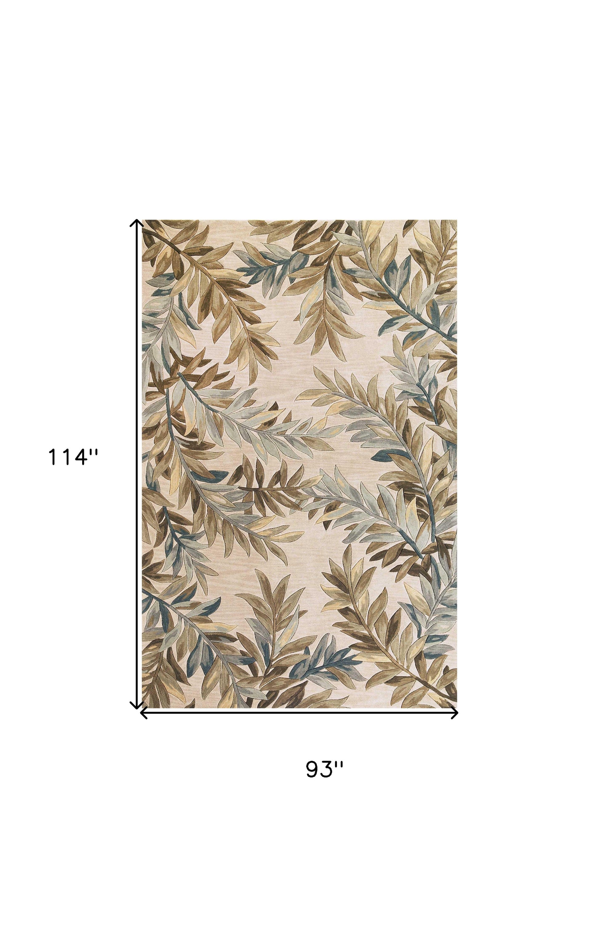 5' X 8' Ivory Brown And Blue Wool Botanical Leaves Hand Tufted Area Rug-Area Rugs-DECOROLALA