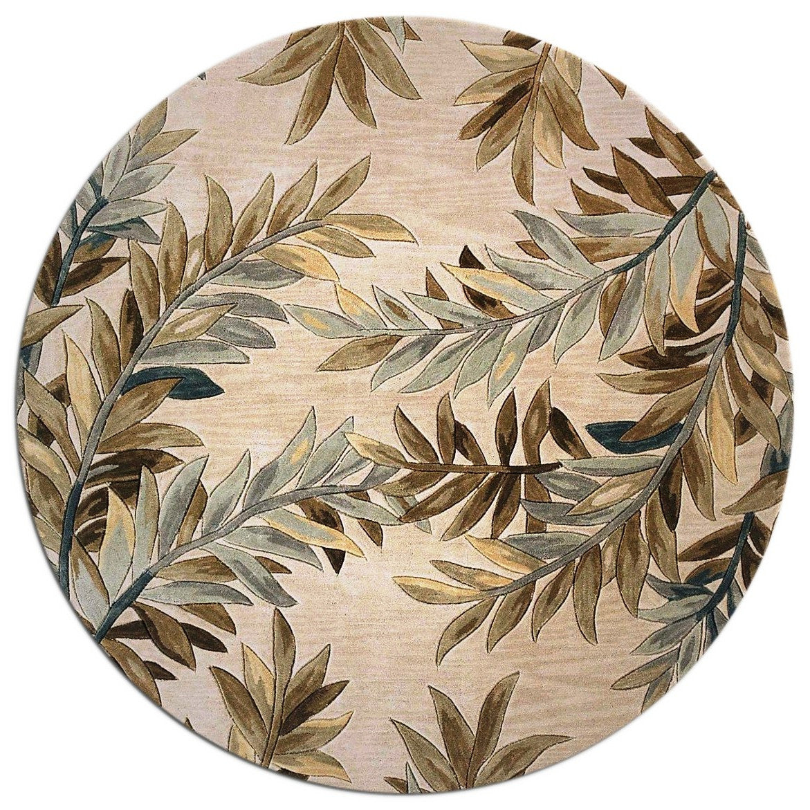 5' X 8' Ivory Brown And Blue Wool Botanical Leaves Hand Tufted Area Rug-Area Rugs-DECOROLALA