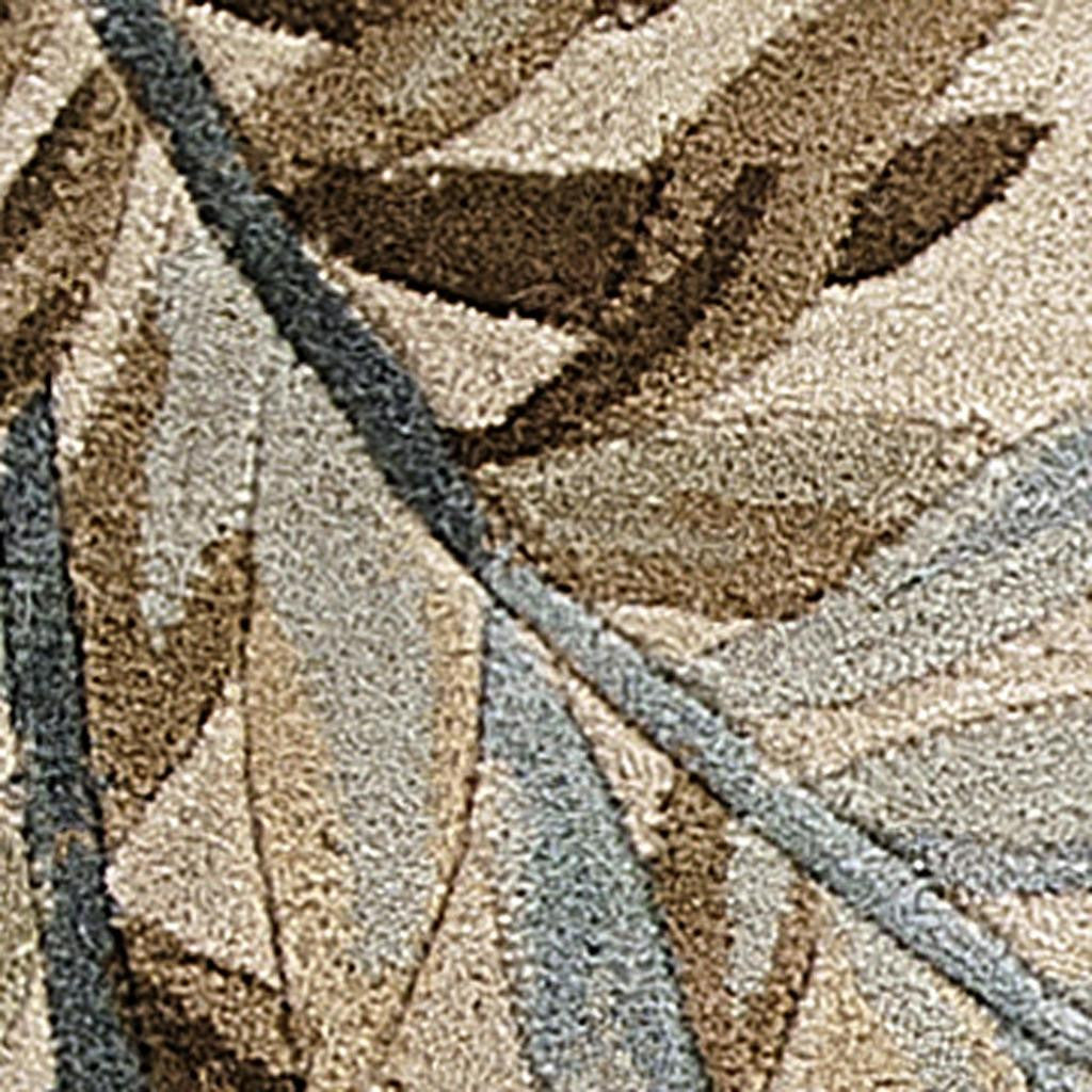 5' X 8' Ivory Brown And Blue Wool Botanical Leaves Hand Tufted Area Rug-Area Rugs-DECOROLALA