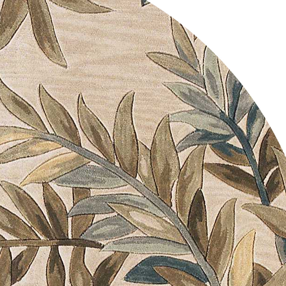 5' X 8' Ivory Brown And Blue Wool Botanical Leaves Hand Tufted Area Rug-Area Rugs-DECOROLALA