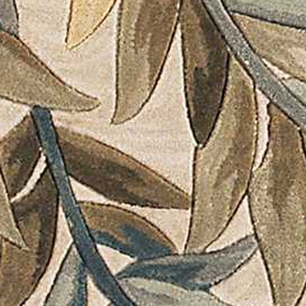 5' X 8' Ivory Brown And Blue Wool Botanical Leaves Hand Tufted Area Rug-Area Rugs-DECOROLALA