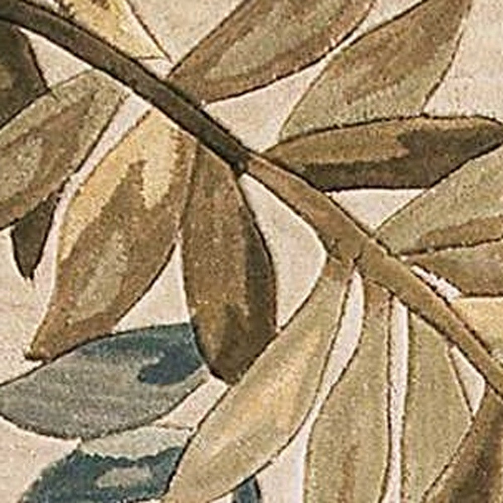 5' X 8' Ivory Brown And Blue Wool Botanical Leaves Hand Tufted Area Rug-Area Rugs-DECOROLALA