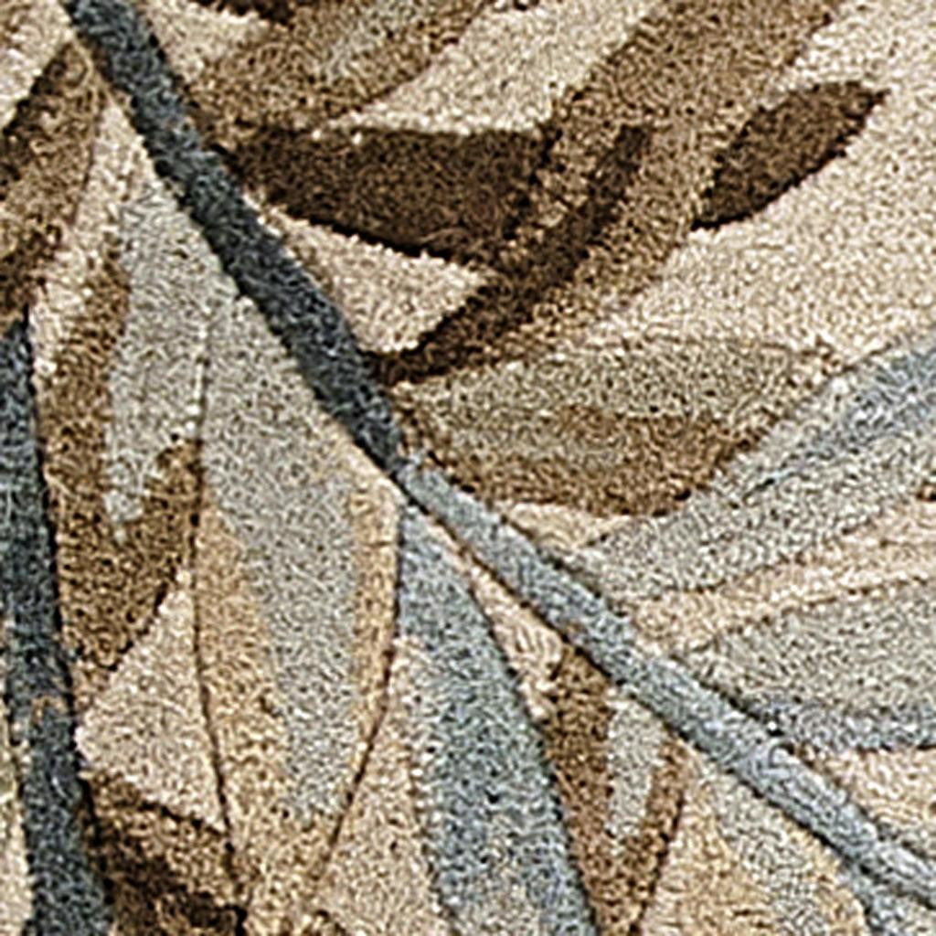 5' X 8' Ivory Brown And Blue Wool Botanical Leaves Hand Tufted Area Rug-Area Rugs-DECOROLALA