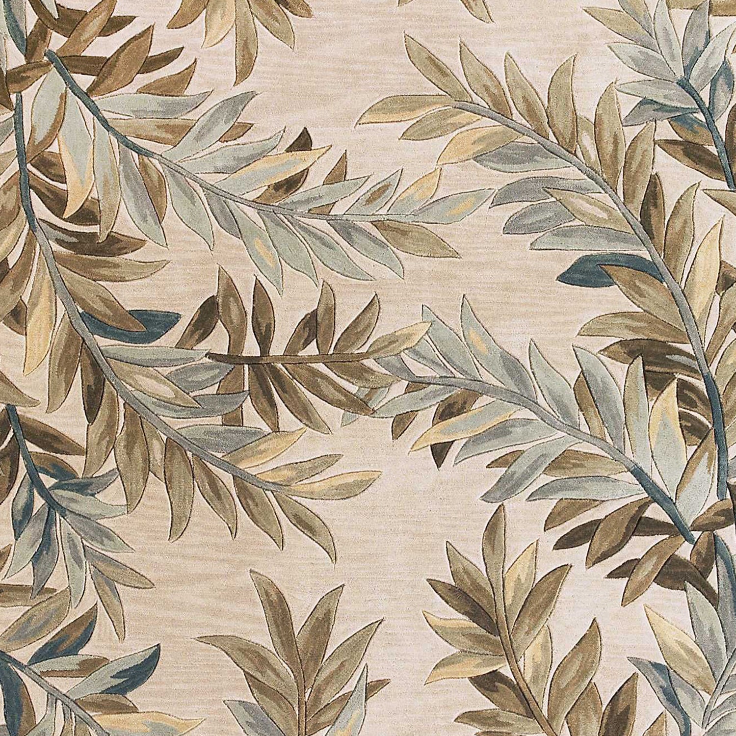 5' X 8' Ivory Brown And Blue Wool Botanical Leaves Hand Tufted Area Rug-Area Rugs-DECOROLALA