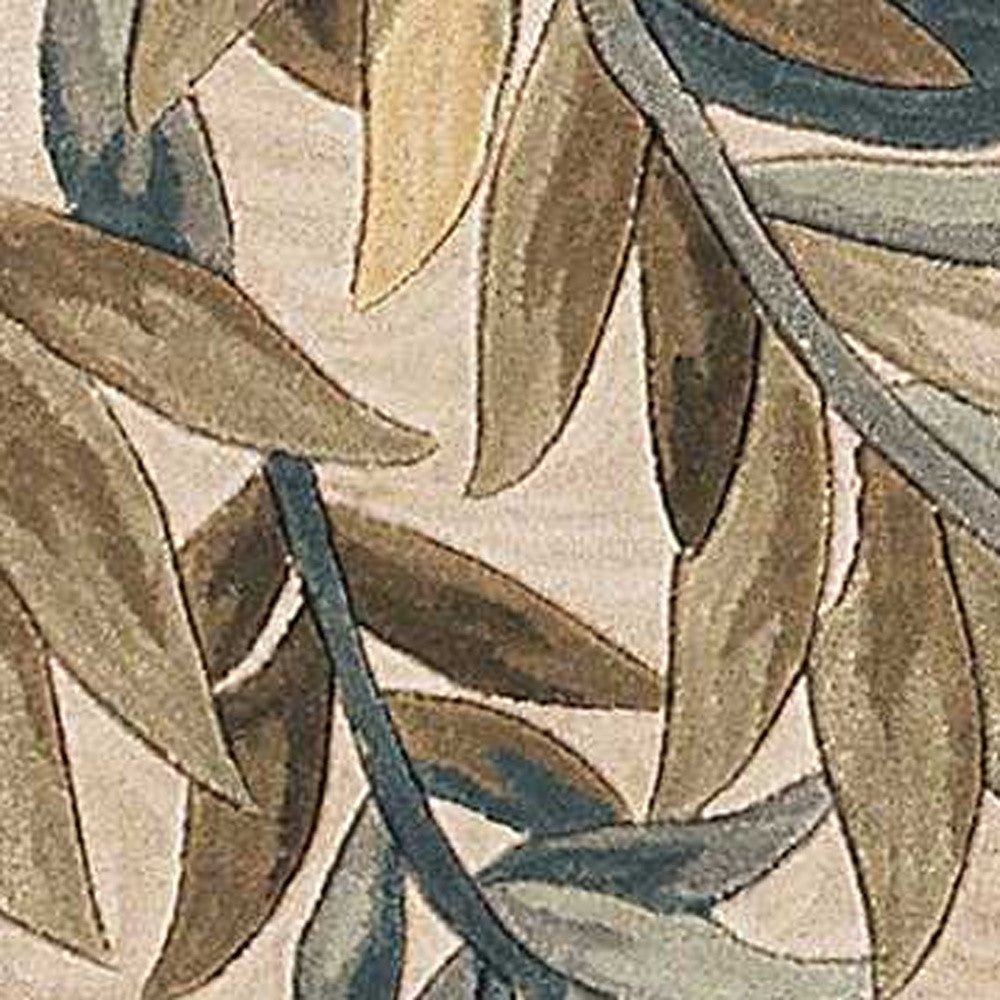 5' X 8' Ivory Brown And Blue Wool Botanical Leaves Hand Tufted Area Rug-Area Rugs-DECOROLALA