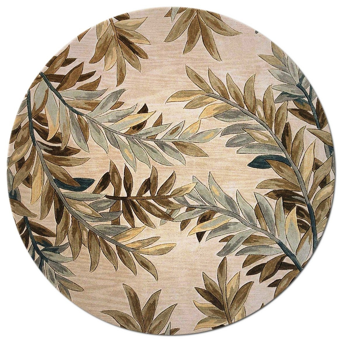 5' X 8' Ivory Brown And Blue Wool Botanical Leaves Hand Tufted Area Rug-Area Rugs-DECOROLALA
