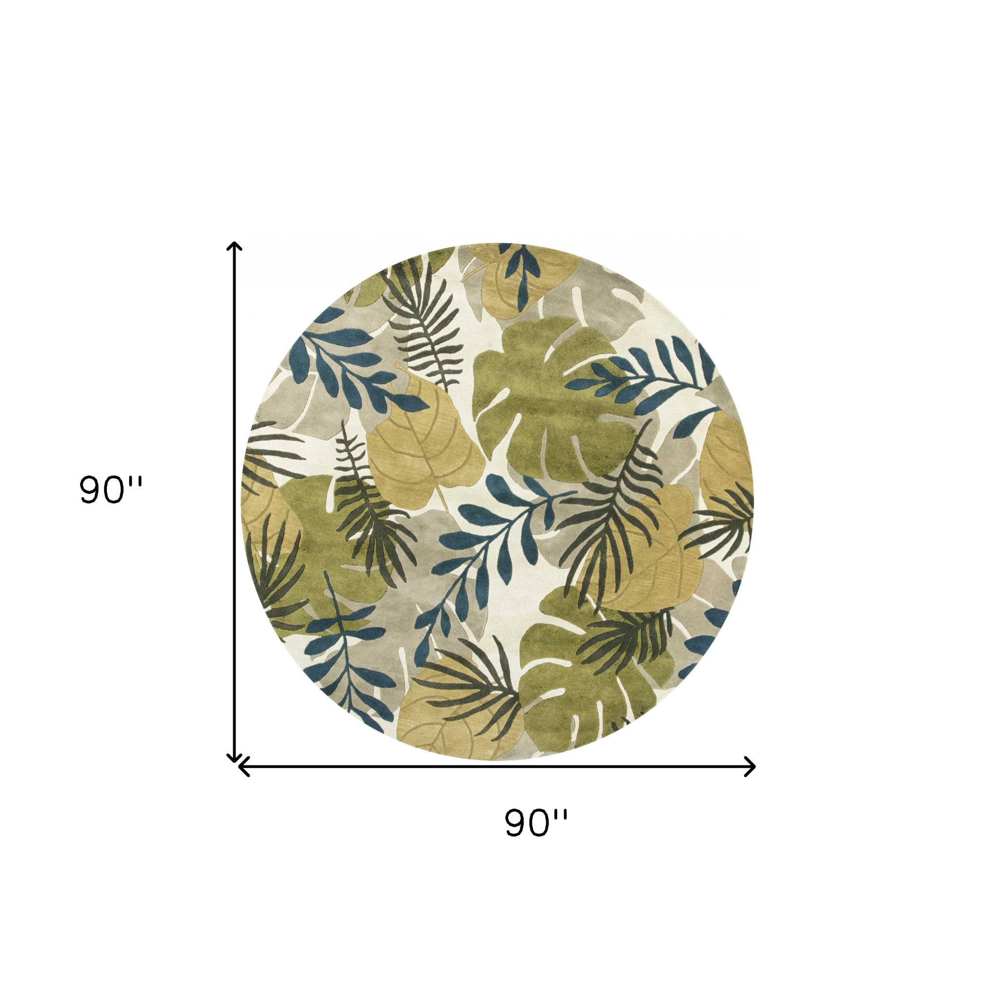 5' X 8' Ivory Green And Blue Wool Botanical Leaves Hand Tufted Area Rug-Area Rugs-DECOROLALA