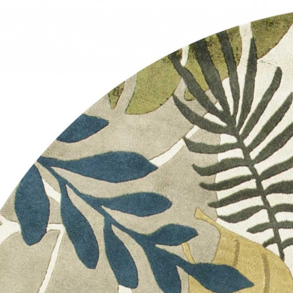 5' X 8' Ivory Green And Blue Wool Botanical Leaves Hand Tufted Area Rug-Area Rugs-DECOROLALA
