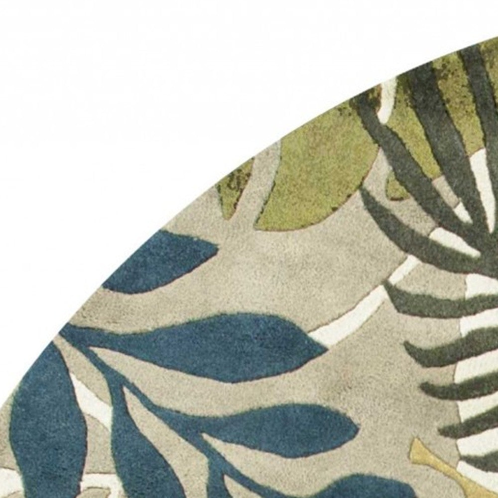 5' X 8' Ivory Green And Blue Wool Botanical Leaves Hand Tufted Area Rug-Area Rugs-DECOROLALA